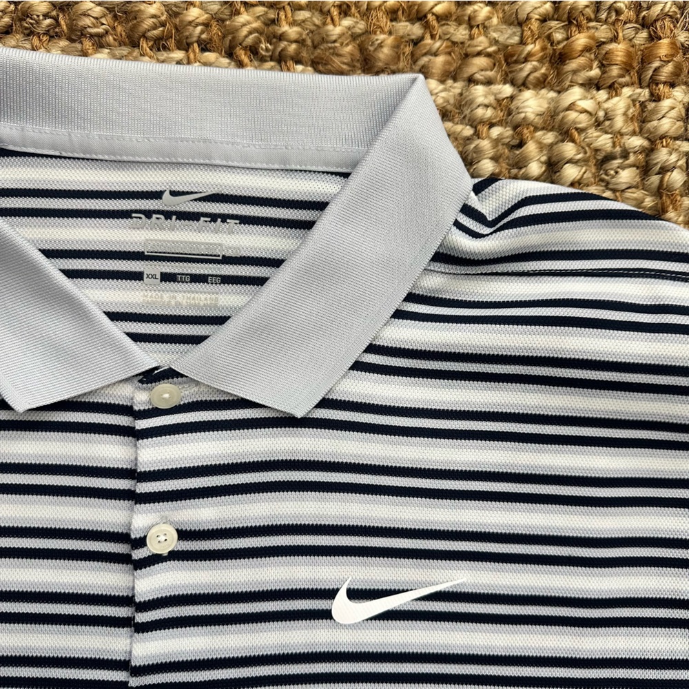 Nike Men's Striped Polo Shirt - Black and White 2XL